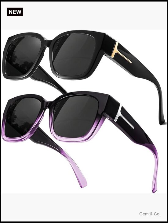 Fit Over Glasses Sunglasses for Women, Oversized Polarized UV400 2 Pack